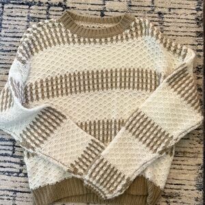 Cozy Striped Knit Sweater - White and Tan